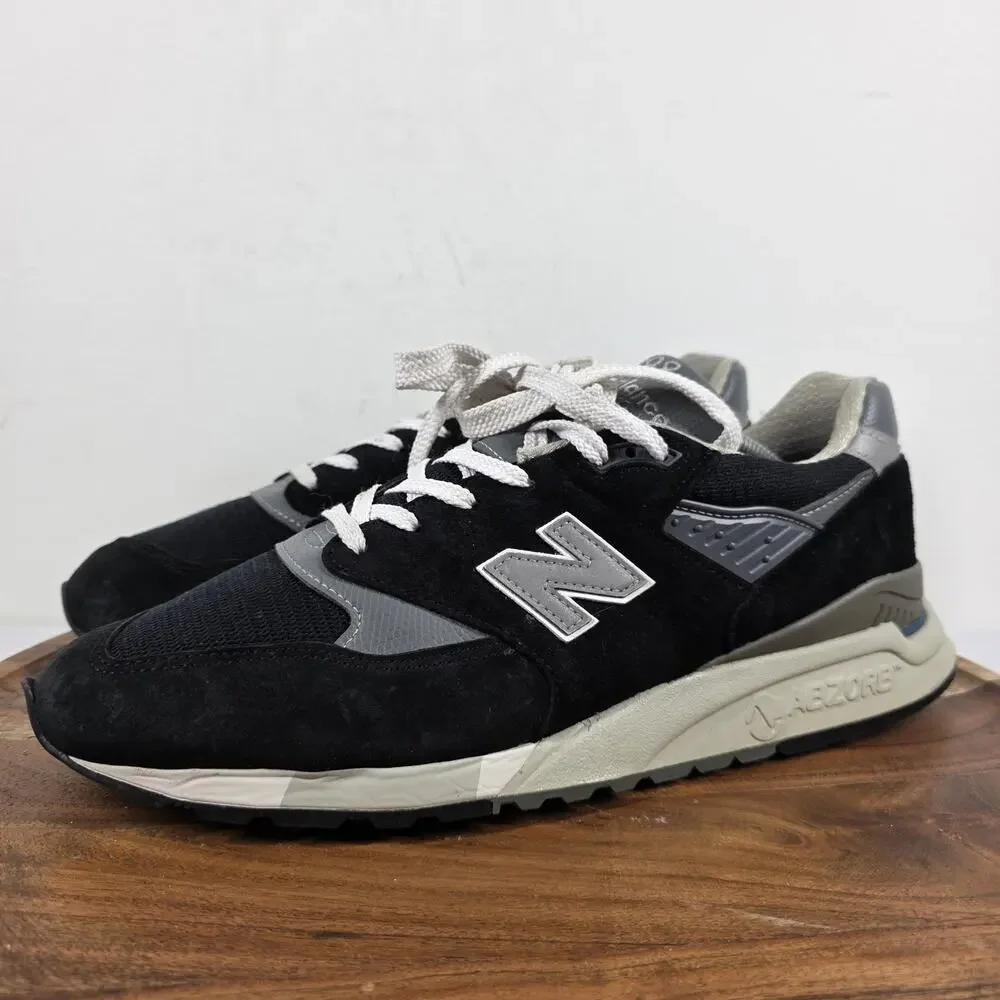 New Balance 998 Made In USA Mens Black Silver Size 12 Athletic Shoes U998BL